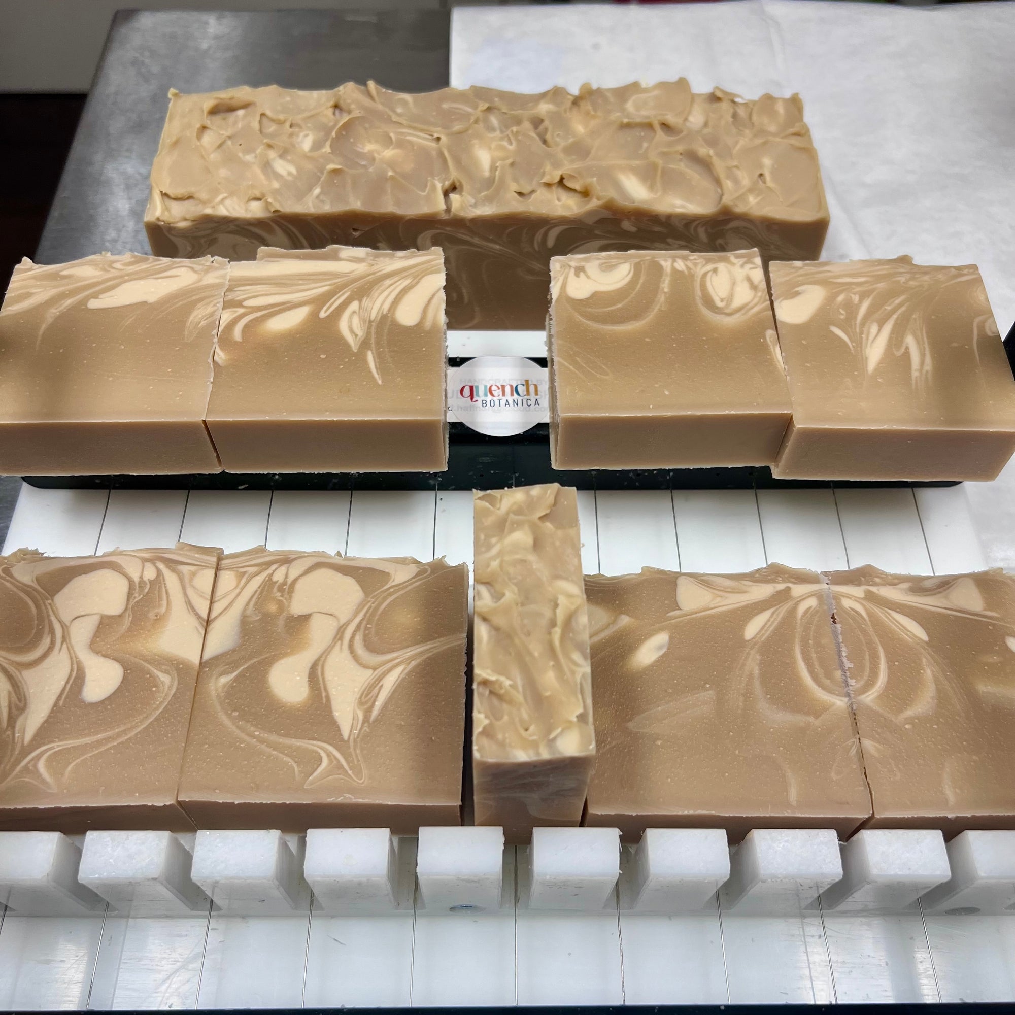 Cedar Lime Stout Soap Cut close up top view