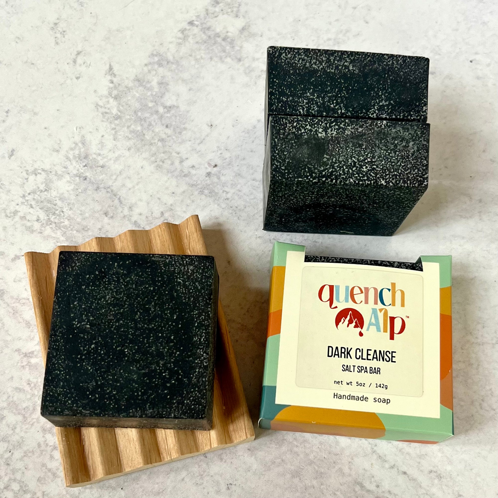 Dark cleanse salt spa bar close up top view
